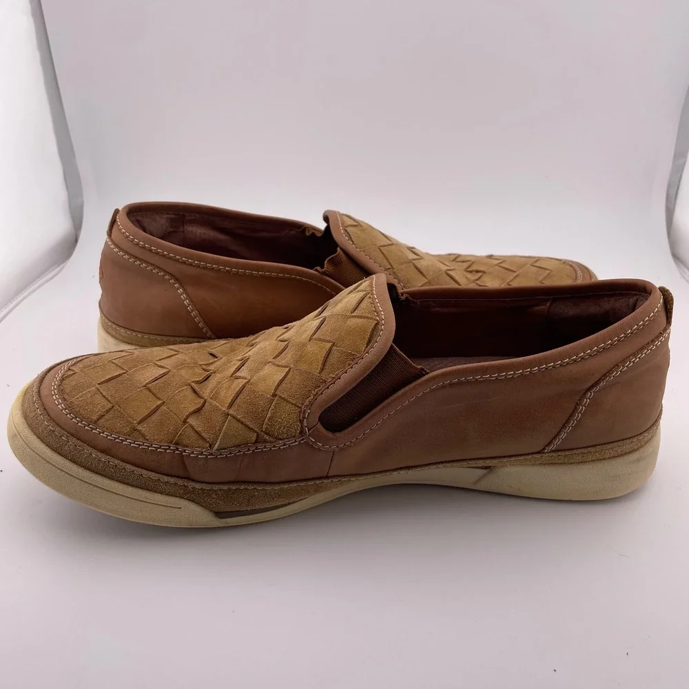 Donald J‎ Pliner Sport Men's Brown Woven Leather Slip On Loafers Shoes Size 10